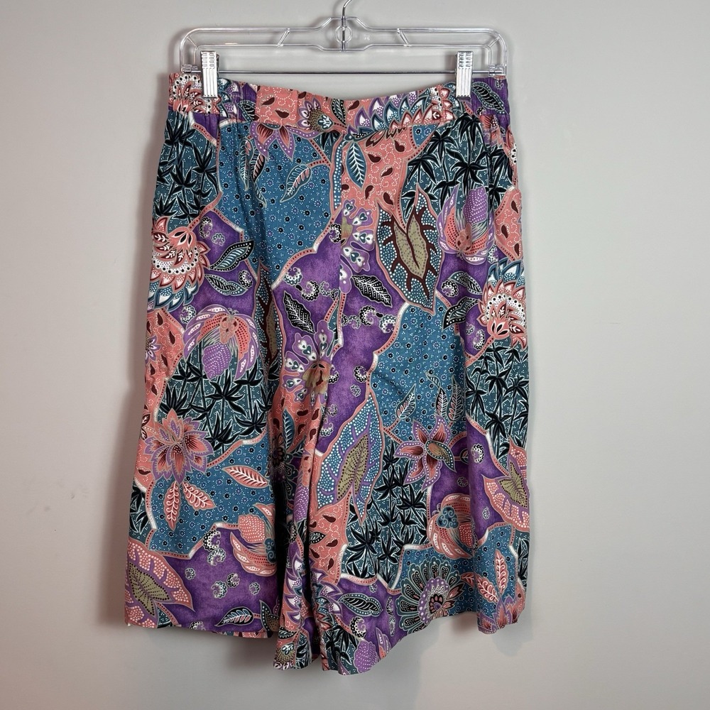 Vintage Hilo Hattie Womens Multicolor Floral Cullote Pants Size Large Tropical